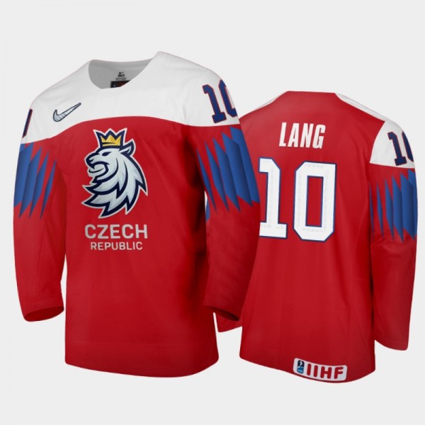 Men Czech Republic 2021 IIHF World Junior Championship Martin Lang #10 Away Red Jersey