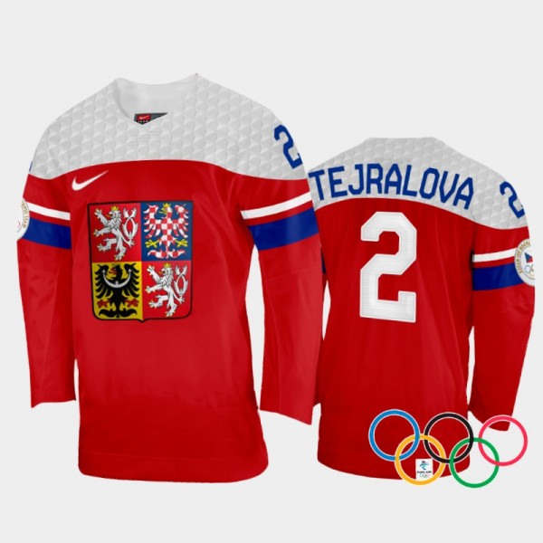 Czech Republic Women's Hockey Aneta Tejralova 2022 Winter Olympics Red #2 Jersey Away