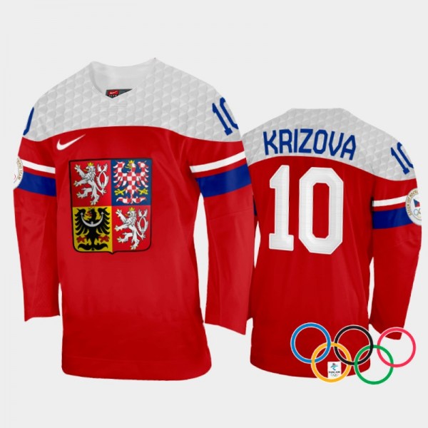 Czech Republic Women's Hockey Denisa Krizova 2022 Winter Olympics Red #10 Jersey Away
