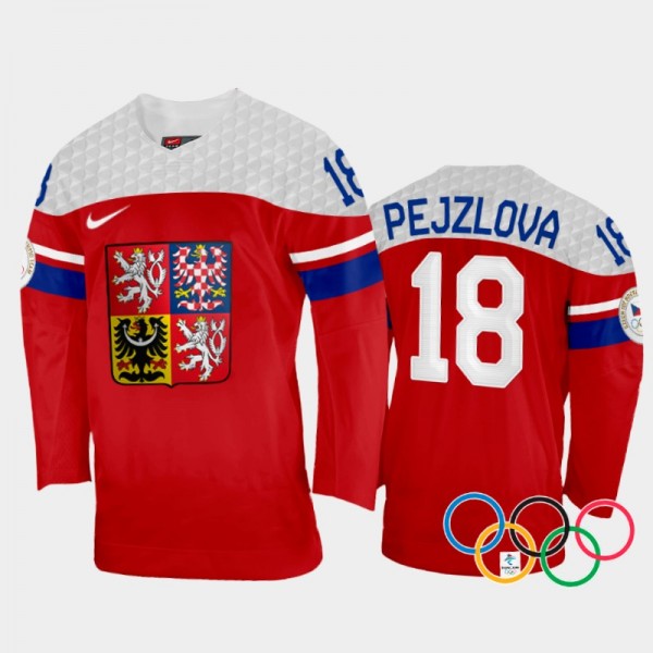 Czech Republic Women's Hockey Michaela Pejzlova 2022 Winter Olympics Red #18 Jersey Away