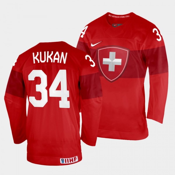 Switzerland 2022 IIHF World Championship Dean Kukan #34 Red Jersey Away