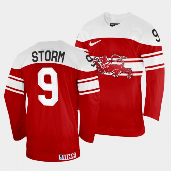 Frederik Storm 2022 IIHF World Championship Denmark Hockey #9 Red Jersey Away