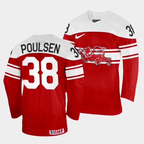 Morten Poulsen 2022 IIHF World Championship Denmark Hockey #38 Red Jersey Away