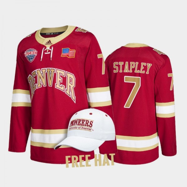 Brett Stapley #7 Denver Pioneers 2022 College Hockey Crimson Jersey