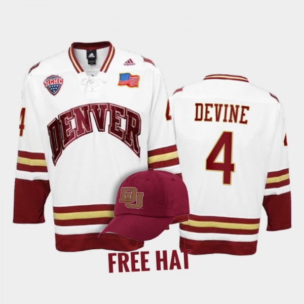 Denver Pioneers Jack Devine #4 College Hockey Whit...