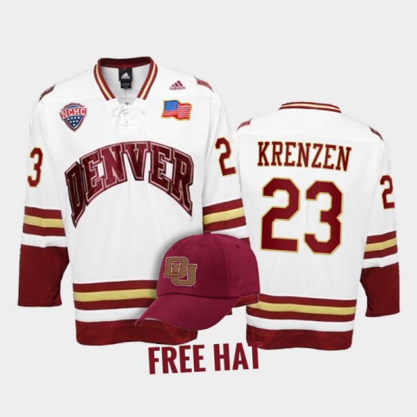 Denver Pioneers Lane Krenzen #23 College Hockey Wh...