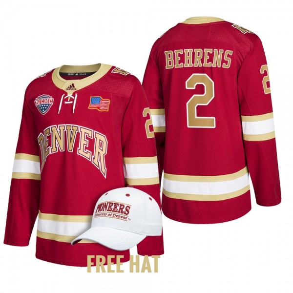 Denver Pioneers Sean Behrens #2 2022 NCAA Regional Finals Crimson Hockey Jersey