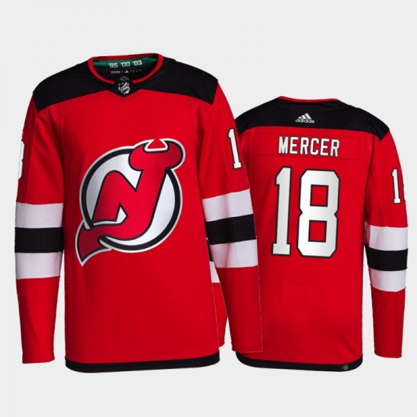 2021-22 New Jersey Devils Dawson Mercer Primegreen Authentic Jersey Red Home Uniform