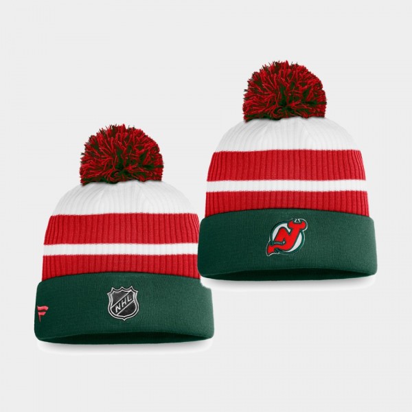 New Jersey Devils 2021 Special Edition Green Throwback Pom Cuffed Knit Hat