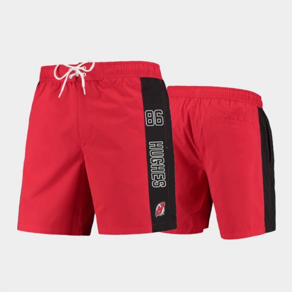 Men's New Jersey Devils Jack Hughes #86 Red Black Swim Trunk G-III Sports Shorts