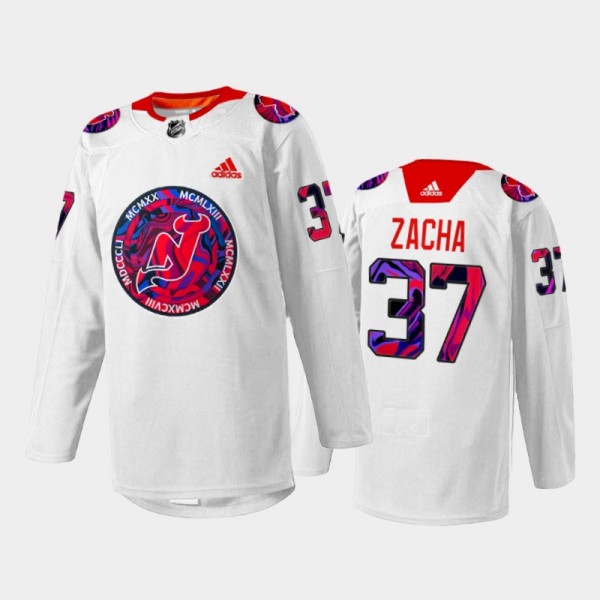 Pavel Zacha New Jersey Devils Gender Equality Night Jersey White #37 Warm-up