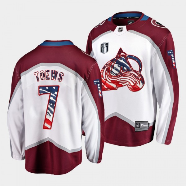 Devon Toews Colorado Avalanche Independence Day 2022 White Stars Stripes Flag Jersey