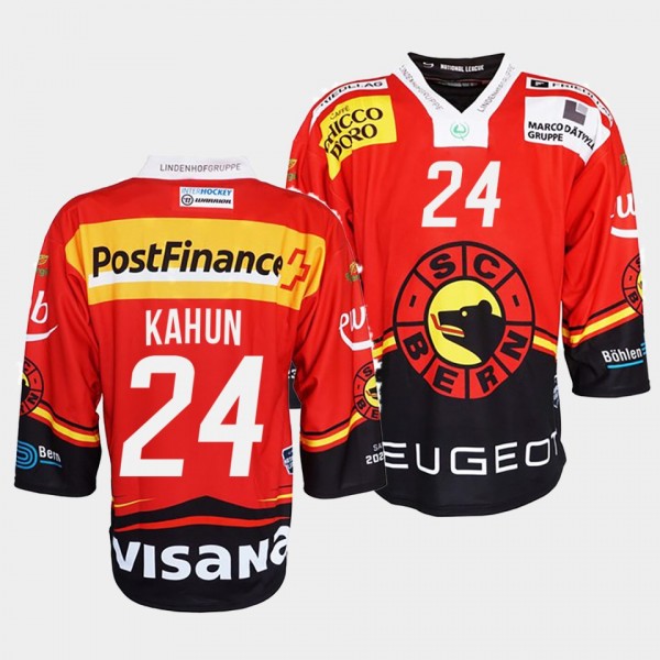 SC Bern Dominik Kahun #24 Jersey Men's Red Ice Hockey 2022 Club Shirt