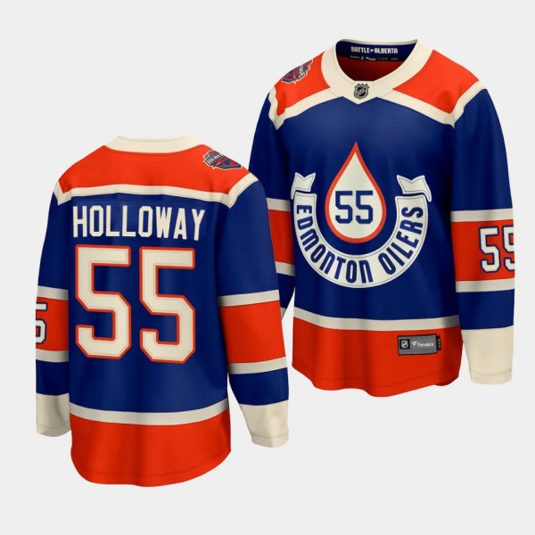 Dylan Holloway Edmonton Oilers 2023 NHL Heritage Classic Royal #55 Premier Jersey Men's