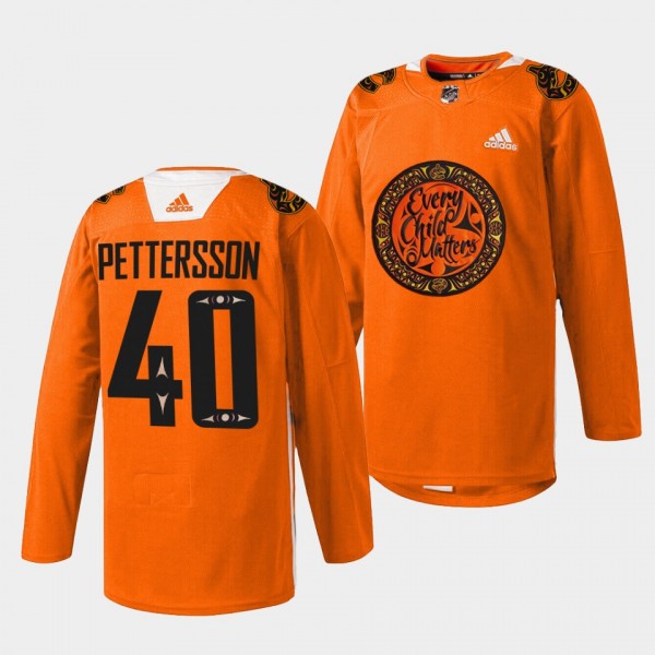 Vancouver Canucks Elias Pettersson 2022 National Day for Truth and Reconciliation #40 Orange Jersey Warmup