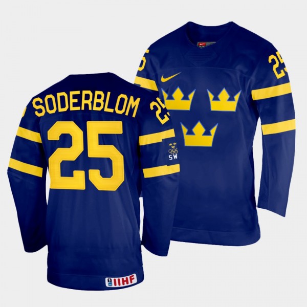 Sweden 2022 IIHF World Championship Elmer Soderblom #25 Navy Jersey Away