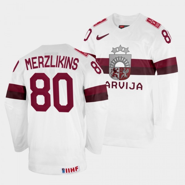 Latvijas 2022 IIHF World Championship Elvis Merzlikins #80 White Jersey Home