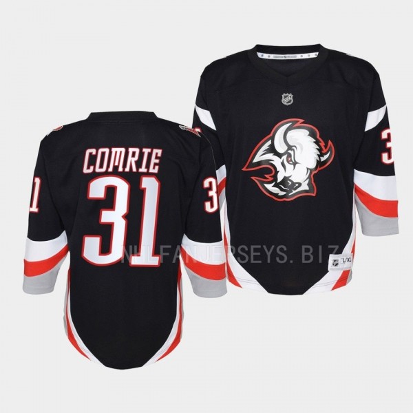 Buffalo Sabres Eric Comrie 2022-23 Goathead Alternate Black #31 Youth Jersey