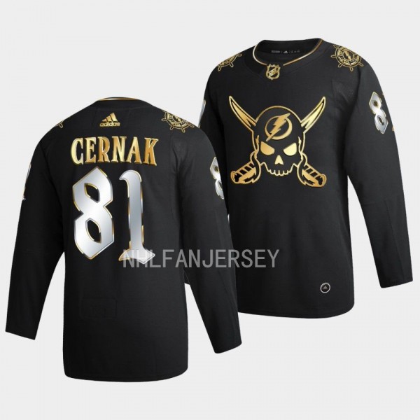 Erik Cernak Tampa Bay Lightning Gasparilla inspired #81 Black Golden Edition Jersey