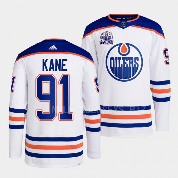 Edmonton Oilers 2022 Lee Ryan Hall of Fame patch Evander Kane #91 White Away Jersey Men's
