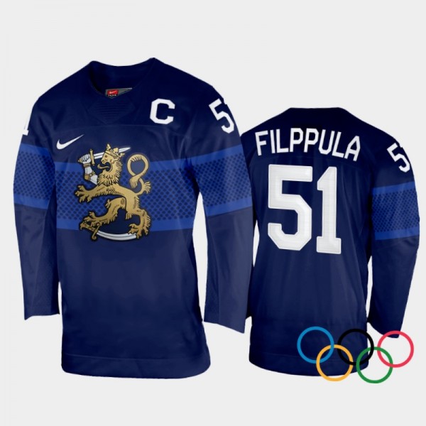 Valtteri Filppula Finland Hockey Navy Gold Winner Jersey 2022 Winter Olympics Champions