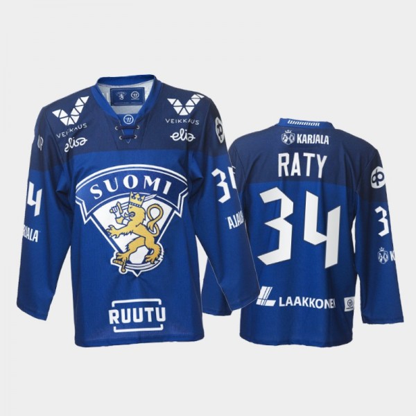 Aatu Raty Finland Team Blue Hockey Jersey 2021-22 ...