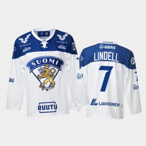 Finland Team Esa Lindell 2021-22 Home White Hockey Jersey #7
