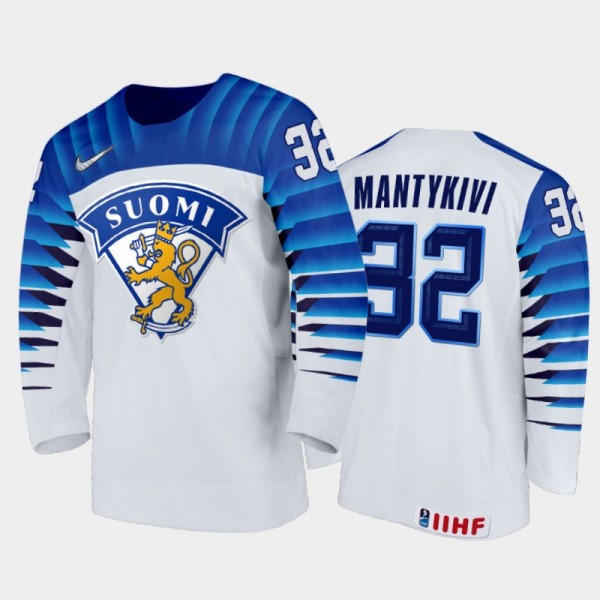 Men Finland Team 2021 IIHF World Junior Championship Matias Mantykivi #32 Home White Jersey