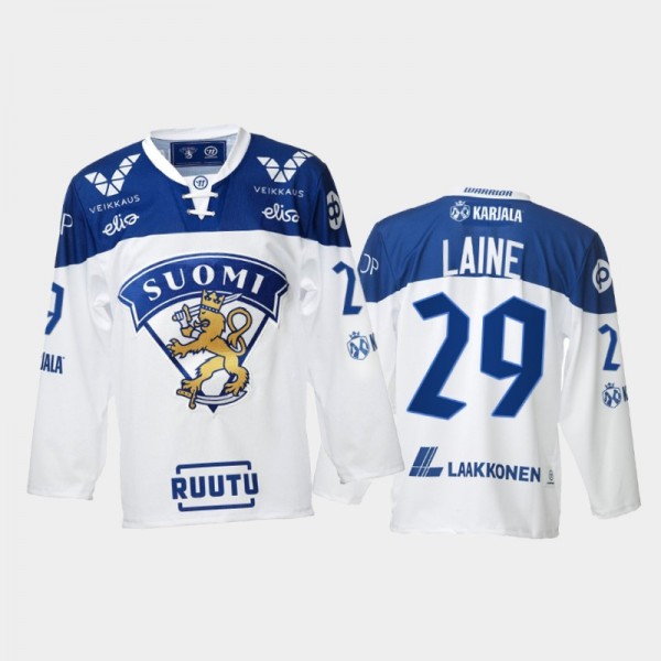 Finland Team Patrik Laine 2021-22 Home White Hocke...