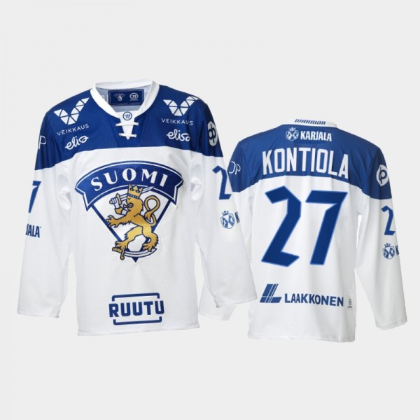 Finland Team Petri Kontiola 2021-22 Home White Hockey Jersey #27