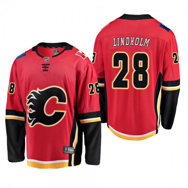 Men's Calgary Flames Elias Lindholm #28 Home Red B...