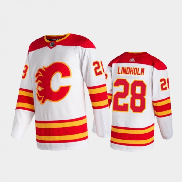 Calgary Flames Elias Lindholm #28 Away White 2020-21 Authentic Pro Jersey