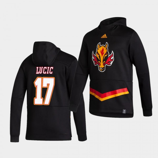 Calgary Flames Milan Lucic 2021 Reverse Retro Black Authentic Pullover Special Edition Hoodie