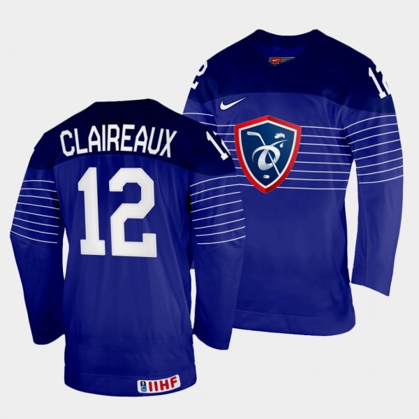 Valentin Claireaux 2022 IIHF World Championship France Hockey #12 Navy Jersey Away