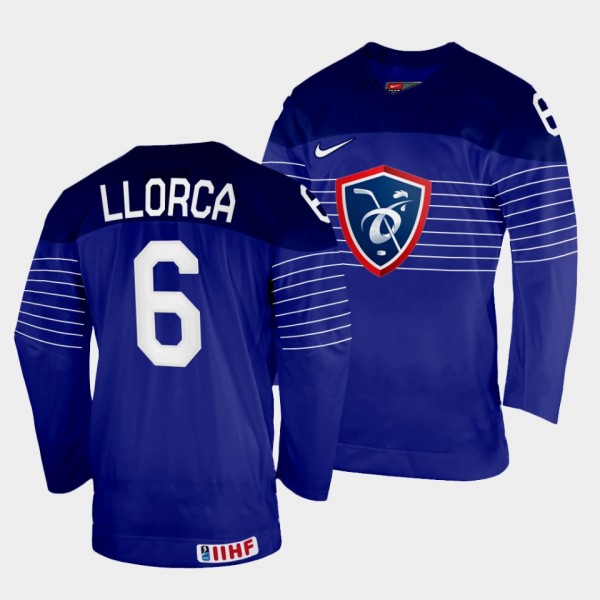 Vincent Llorca 2022 IIHF World Championship France Hockey #6 Navy Jersey Away