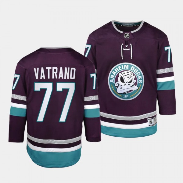 Anaheim Ducks #77 Frank Vatrano 2023-24 30th Anniversary Replica Player Purple Youth Jersey