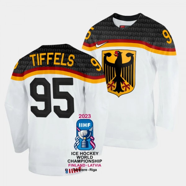 Germany 2023 IIHF World Championship Frederik Tiffels #95 White Jersey Home