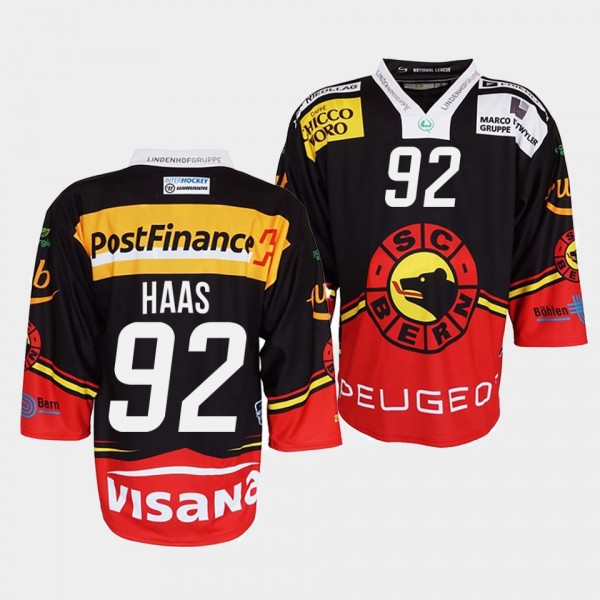 Gaetan Haas #92 SC Bern Jersey Men's Ice Hockey Bl...
