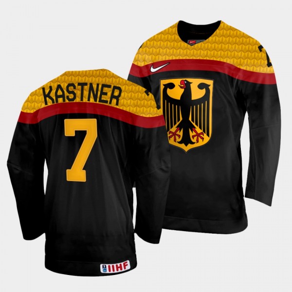 Maximilian Kastner 2022 IIHF World Championship Germany Hockey #7 Black Jersey Away