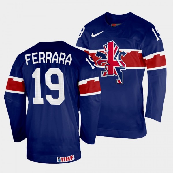 Luke Ferrara 2022 IIHF World Championship Great Britain Hockey #19 Navy Jersey Away