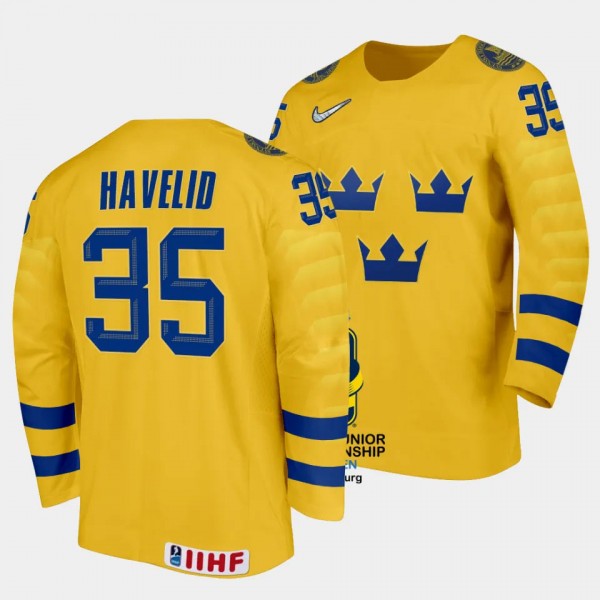 Sweden 2024 IIHF World Junior Championship Hugo Havelid #35 Yellow Jersey