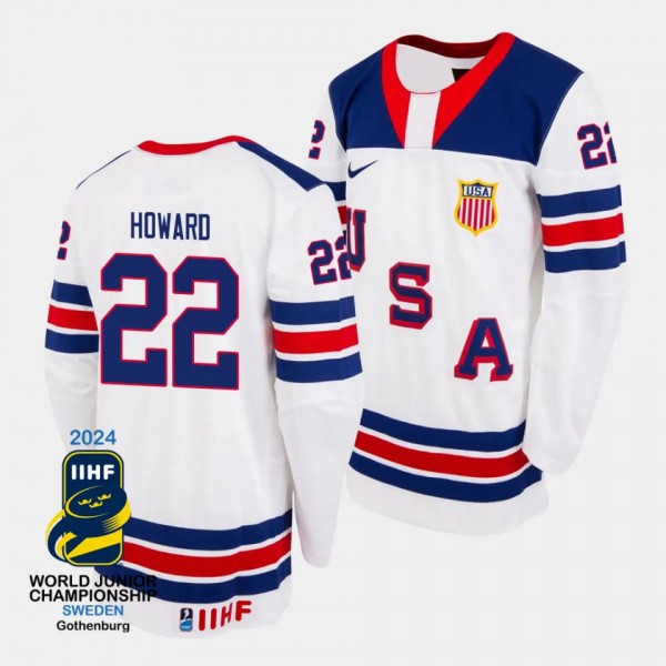 USA 2024 IIHF World Junior Champions Isaac Howard #22 White Jersey