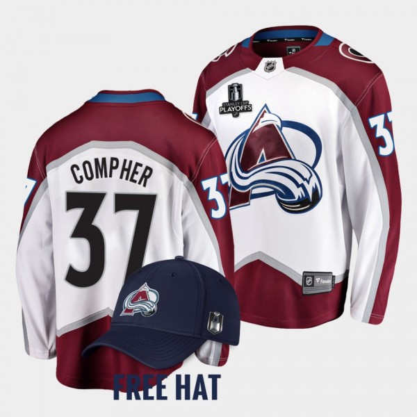 J.T. Compher Colorado Avalanche 2022 Central Division Champions White #37 Jersey Away