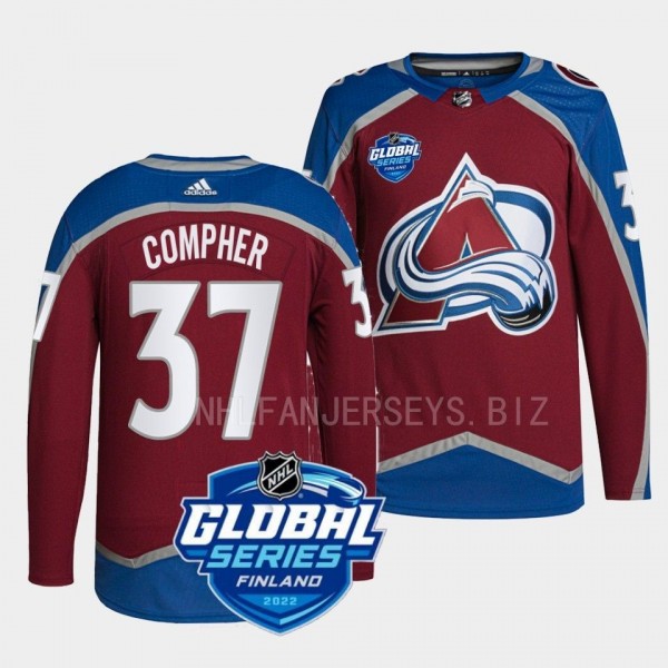 Colorado Avalanche 2022 NHL Global Series J.T. Compher #37 Burgundy Authentic Jersey Men's