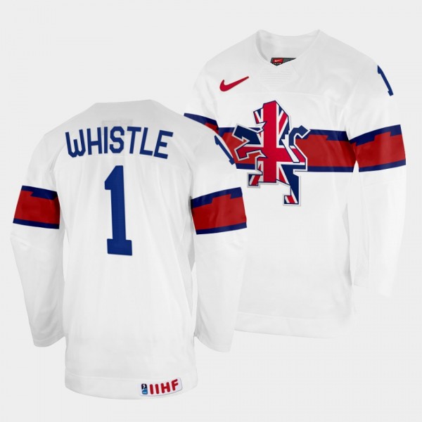 Great Britain 2022 IIHF World Championship Jackson Whistle #1 White Jersey Home