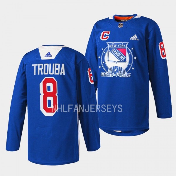 Jacob Trouba #8 New York Rangers 2022 Garden of Dreams Warmups Blue Jersey