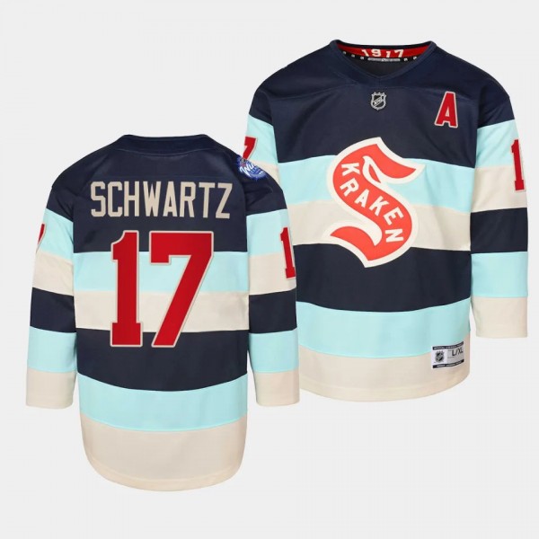 Seattle Kraken #17 Jaden Schwartz 2024 NHL Winter Classic Premier Player Blue Youth Jersey