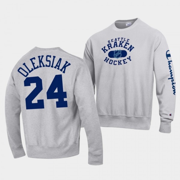 Seattle Kraken Jamie Oleksiak Champion #24 Gray Reverse Weave Sweatshirt