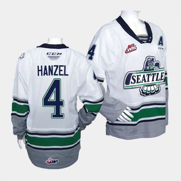 Jeremy Hanzel Seattle Thunderbirds #4 2023 WHL Championship White Jersey Replica