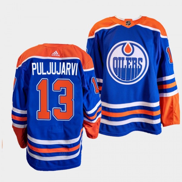 Jesse Puljujarvi Oilers 2022-23 Primegreen Authentic Blue Jersey #13 Home